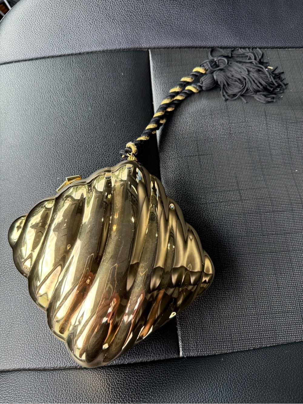 Gold Metallic Sculpted Clutch with Braided Tassel